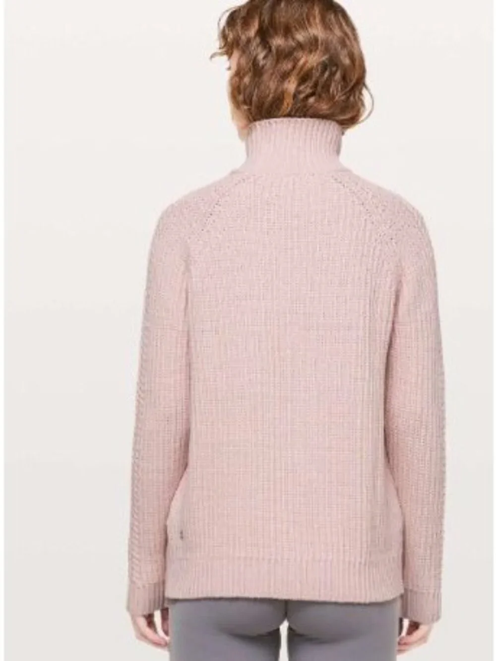 Lululemon Bring The Cozy Turtleneck Sweater Size 10 Pink Cable Knit Cotton Blend